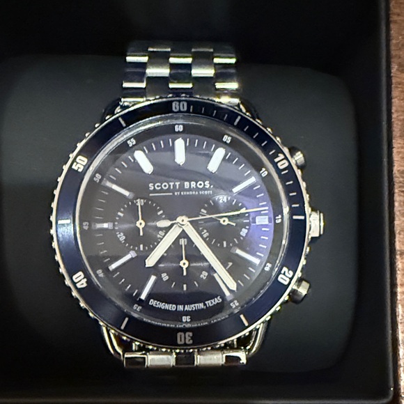 Scott Bros. Silver and Black Chronograph Watch new in box